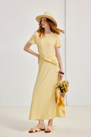 Cinched waist slim pleated dress