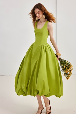 French bud strap dress_GREEN