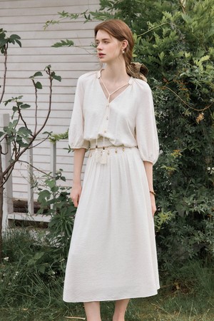 Vacation lantern sleeve dress