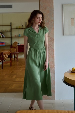 V-neck green shirt dress