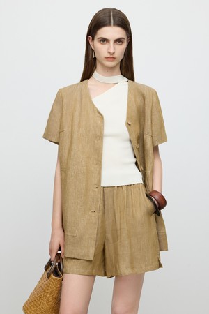 Linen short banding pants