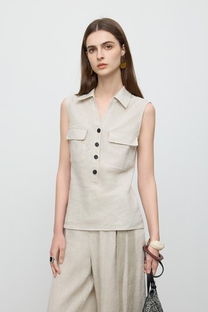 Linen pocket sleeveless top