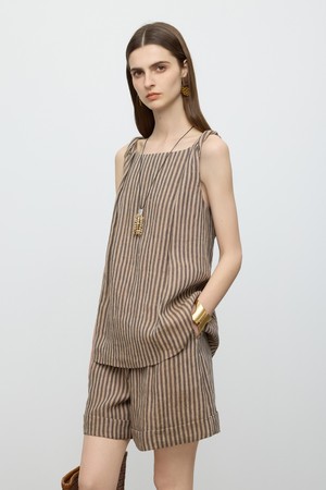 Striped linen sleeveless top_BROWN