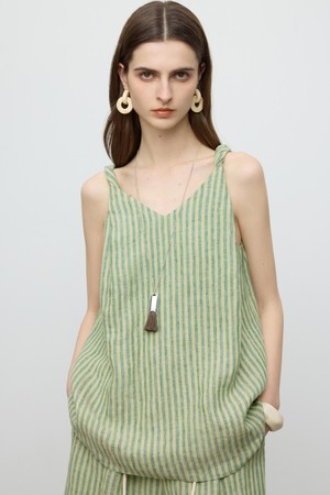 Striped linen sleevelwss top_GREEN