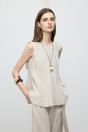 Basic linen sleeveless top_LIGHT BEIGE