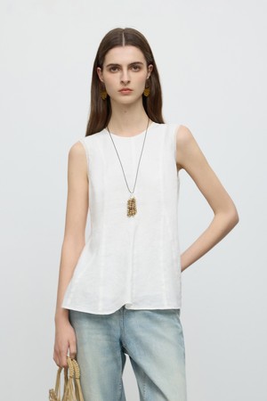 Basic linen sleeveless top_WHITE