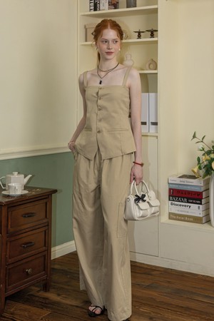 Leisure vest and pants set_BIEGE