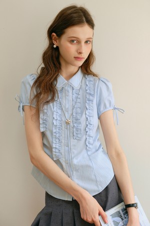 Petite ruffle shirring shirt