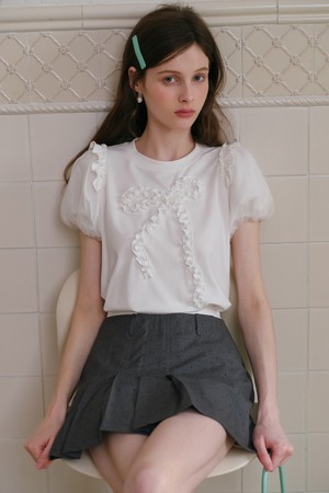 Ruffle ribbon puff sleeve blouse