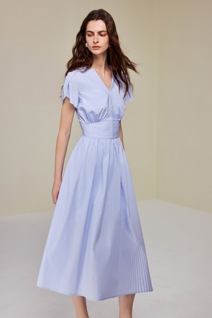 V-neck midi striped cotton dress