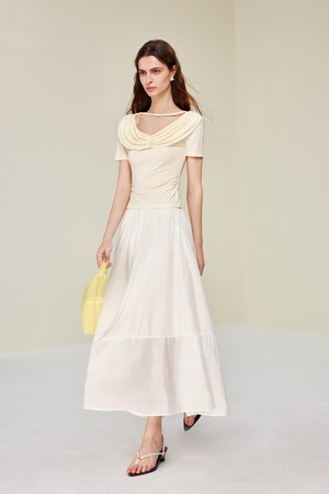Shirred patchwork cake skirt