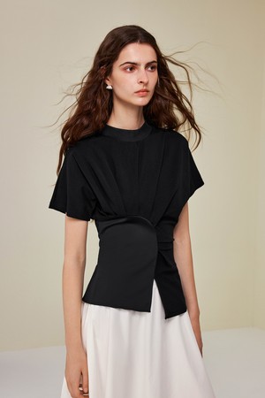 Irregular slit hem short top_2color