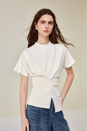 Irregular slit hem short top_2color