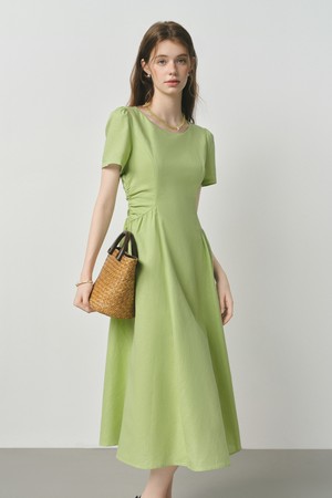 Slim waist shirring dress_GREEN