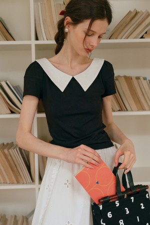 Embroidered collar short sleeve top