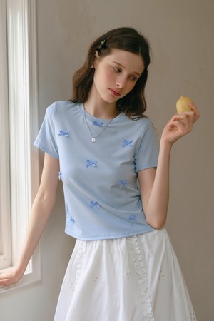 Check bow short sleeve top