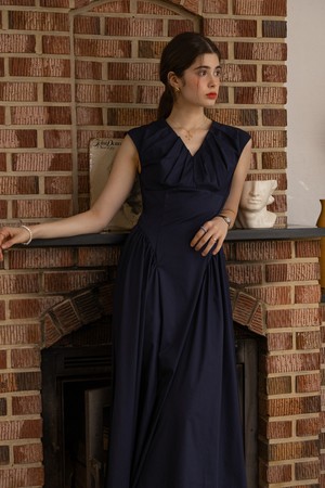 V-neck sleeveless dress_NAVY
