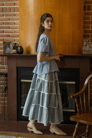 Double check lace hem skirt_BLUE