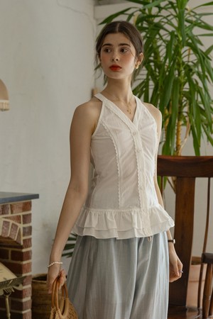 Pleated hem sleeveless top_WHITE