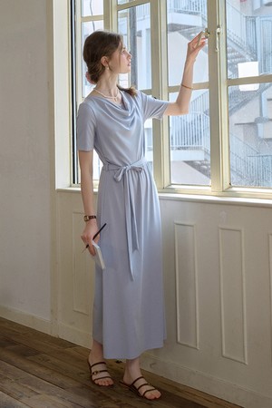 Loose stitching lace swing neck dress