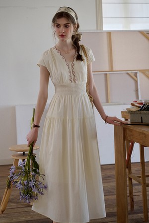 Embroidered french waist dress