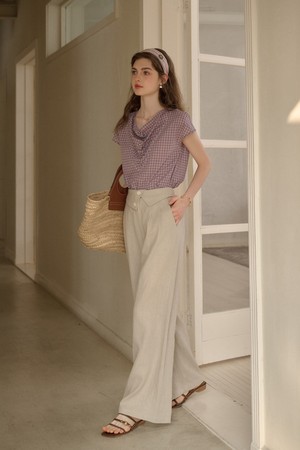 Ramie french wide-leg pants