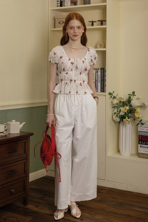 Lace hem long pants_WHITE