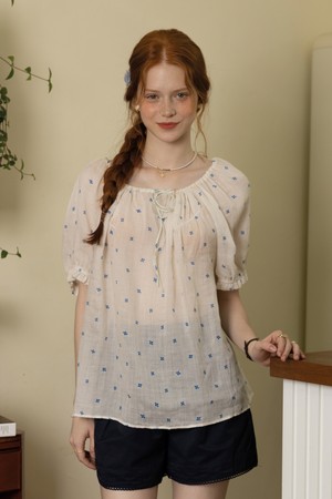 Blue dots loose blouse_WHITE