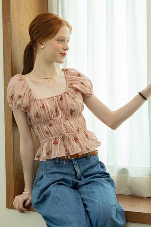 Rose ribbon slim fit shirt_2color
