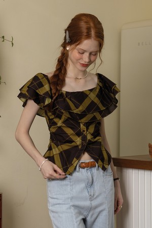 Plaid ruffle charm top_GREEN