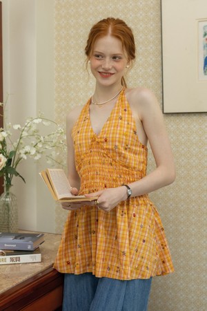 Check star sleeveless top_ORANGE
