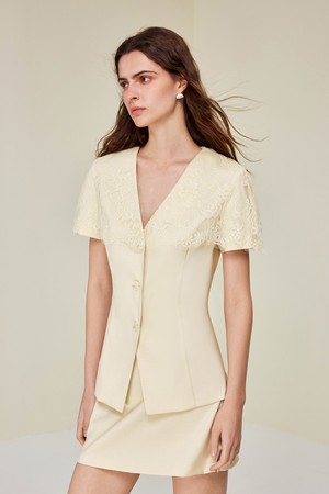 Acetate lace v-neck jacket