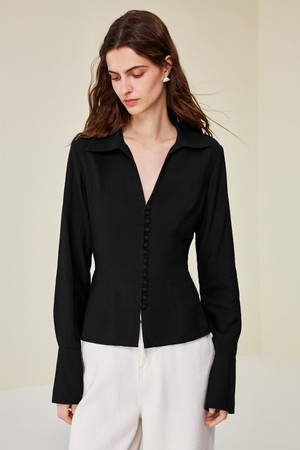 Scissor collar waist blouse_2color