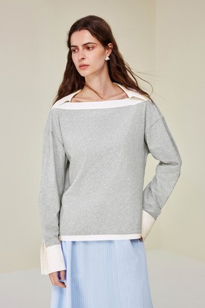 Fake two long sleeve contrast top