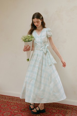 Plaid floral half banding skirt
