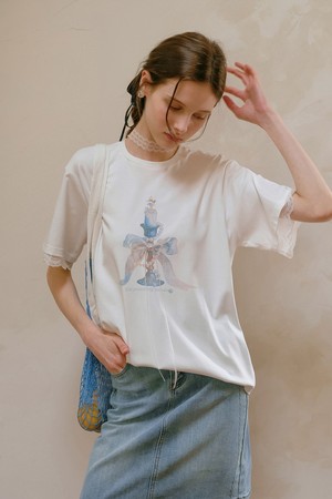 Candle lace stitching short sleeve top