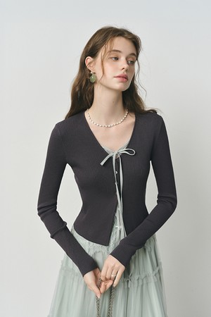 Lace stitching ribbon cardigan