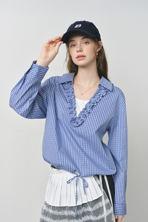 Ruffle fake two-piece collar blouse