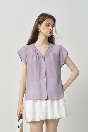 Loose v-neck short sleeve shirt_2color