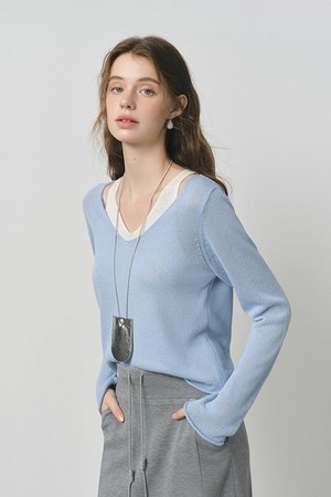 Fake two-piece knit top_2color