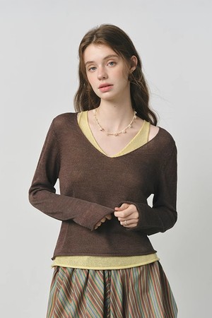 Fake two-piece knit top_2color