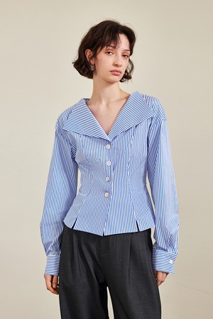 V-neck striped cotton shirt_2color