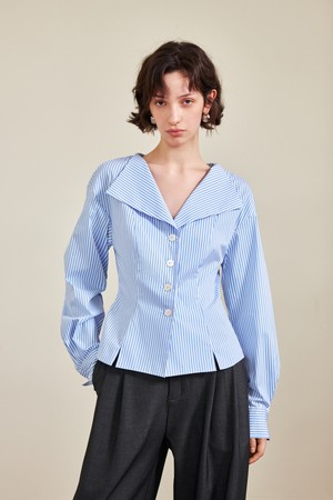 V-neck striped cotton shirt_2color