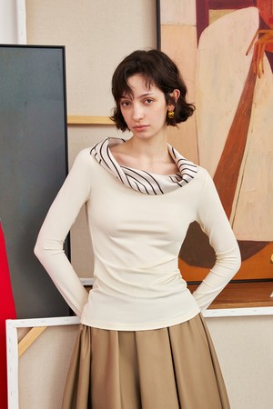 Panelled collar sleeved top_2color