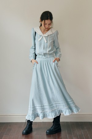 Sky blue frill banding skirt