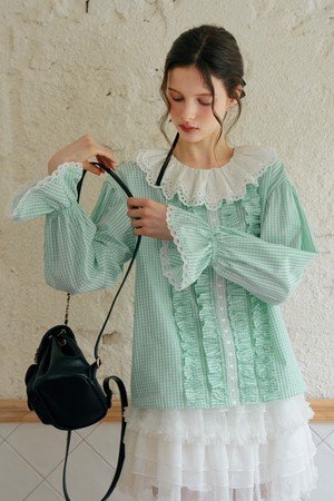 Plaid doll collar frill blouse
