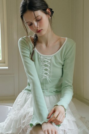 Strap ribbon bell sleeve top