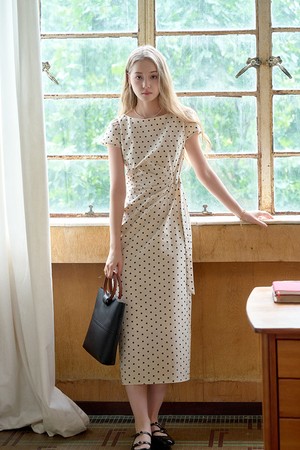 Pleated adjustable dot dress_2color