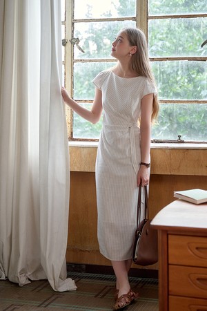 Pleated adjustable dot dress_2color