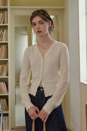 V-neck crochet knitted cardigan